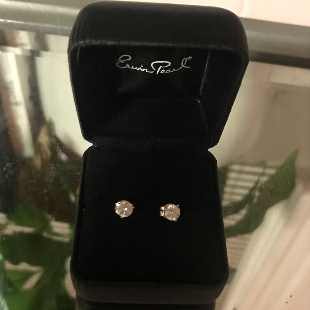 NEW IN BOX Erwin Pearl 22K gold plated CZ studs